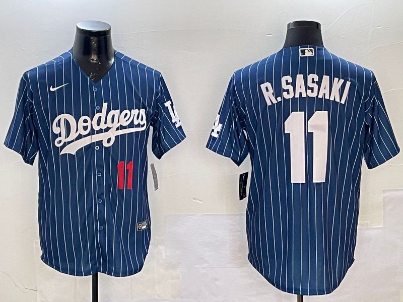 Men Los Angeles Dodgers 11 R.Sasaki Blue Stripe Fashion Game 2025 Nike MLB Jersey style 4